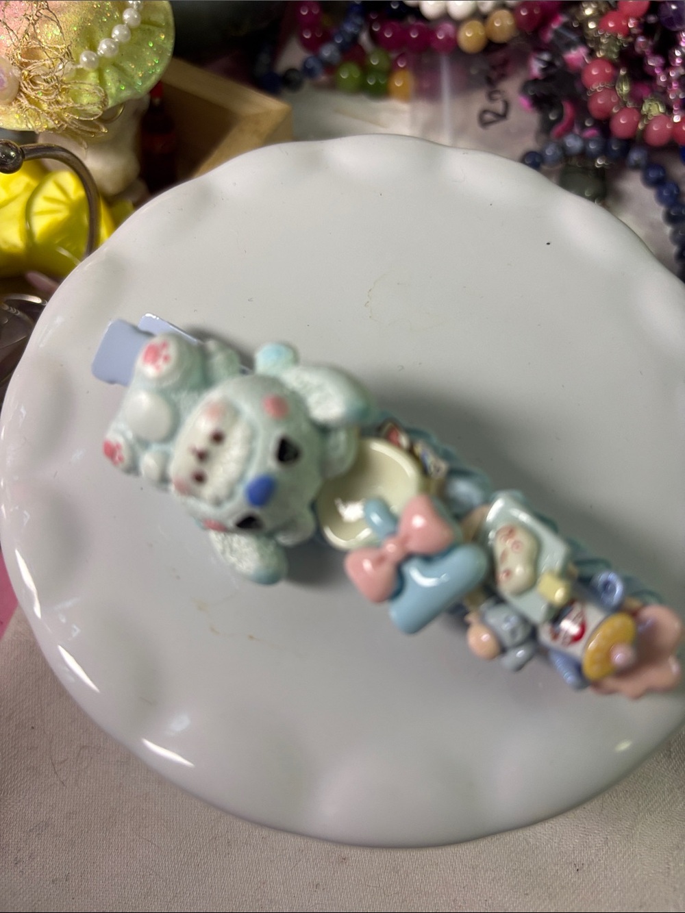 Cute Pastel Bear Kids Hair Clip - Pink & Blue